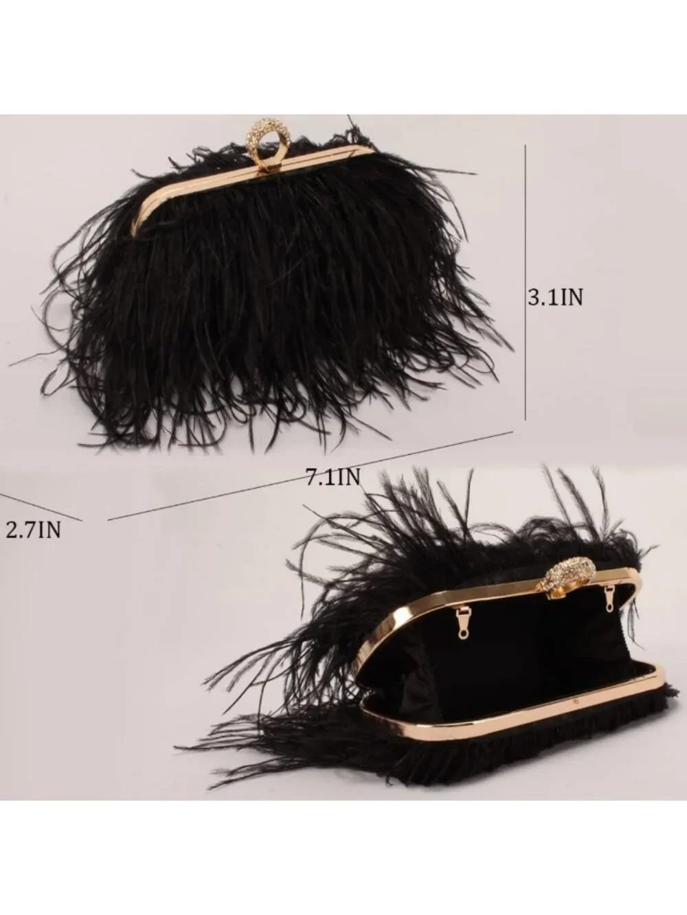 Elegant Natural Ostrich Feather Clutch Bag - Vintage Evening Purse for Banquet